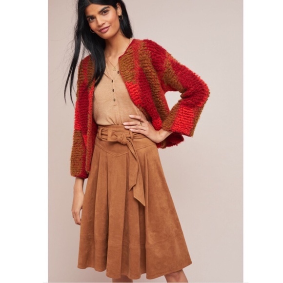 Anthropologie Brown Midi A-Line Skirt with Tie Front - Picture 5 of 10